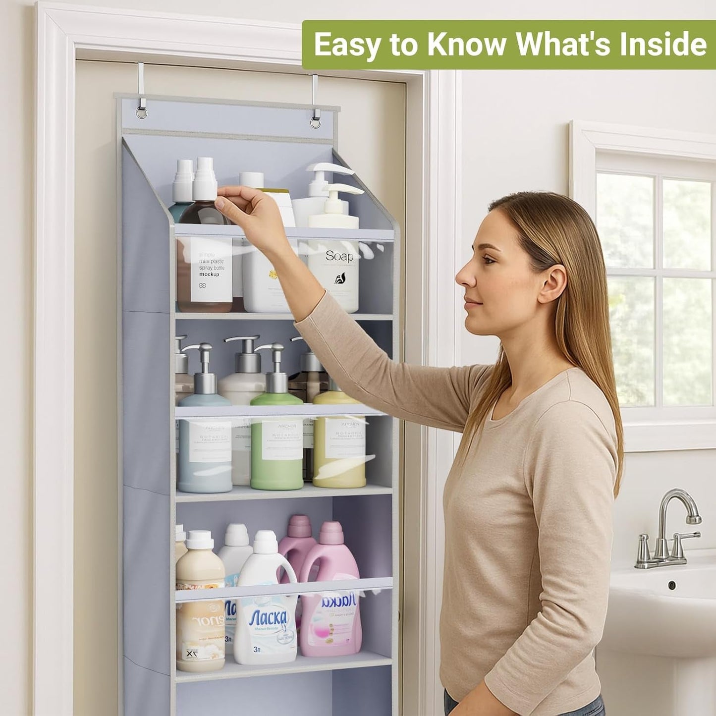 2 Pack over the Door Organizer, Large Capacity Closet Door Hanging Organizer, Clear Deep Pockets Baby Organizer Storage for Nursery, Bathroom, Bedroom, Pantry, Diapers (Grey) - My Store