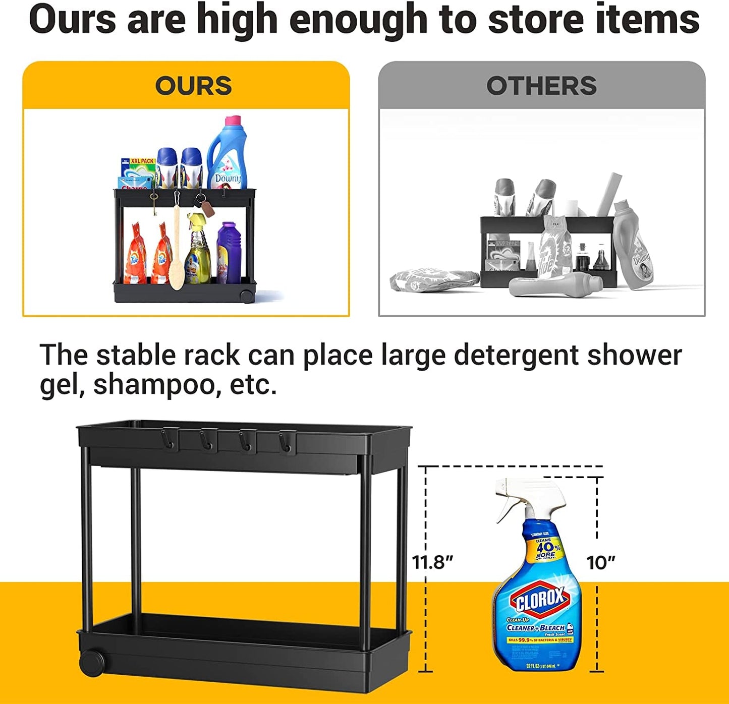 2 Pack under Sink Organizer, 2 Tier Bathroom Cabinet Organizers and Storage with Hook, Multi - Purpose Storage Basket Shelf for Kitchen, Black - My Store