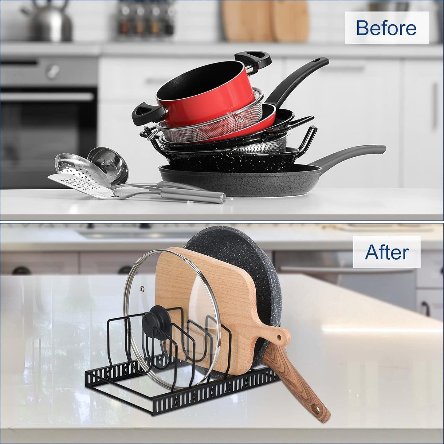 7+ Lid Organizer, Adjustable Kitchen Cabinet Organizer for Cutting Boards, Plates, Bakeware, Black - My Store