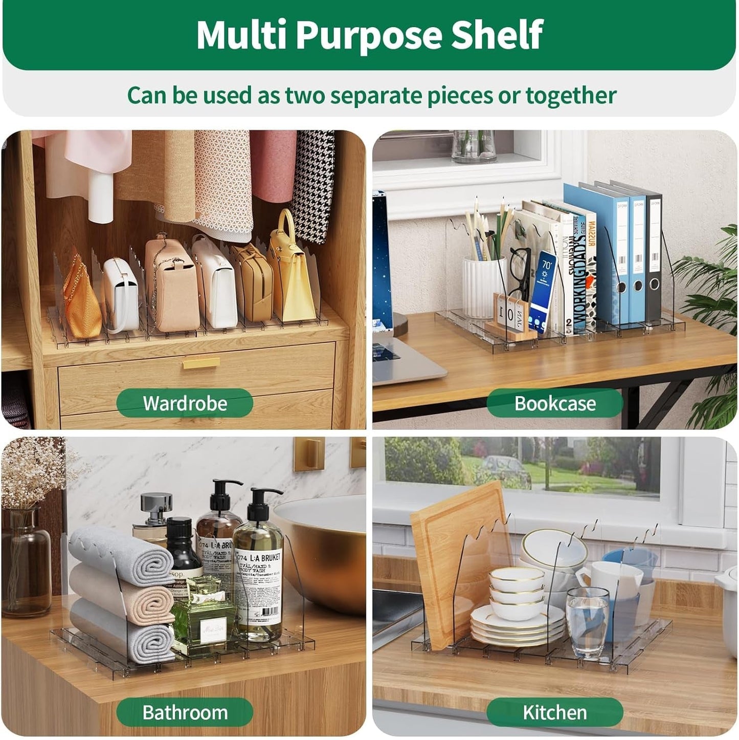 Adjustable Shelf Divider for Closet, Clear Purse Organizers for Closet Acrylic Handbag Separators Storage Organizer Bookshelf Separator Dividers in Bedroom, Office - My Store