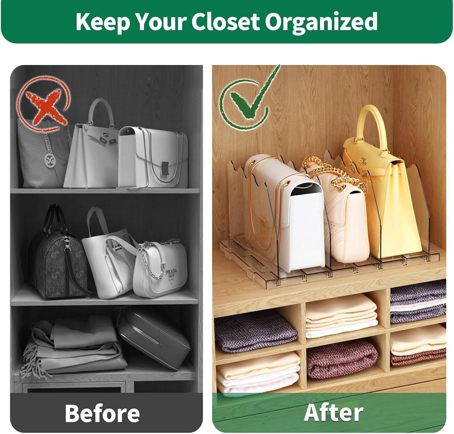 Adjustable Shelf Divider for Closet, Clear Purse Organizers for Closet Acrylic Handbag Separators Storage Organizer Bookshelf Separator Dividers in Bedroom, Office - My Store