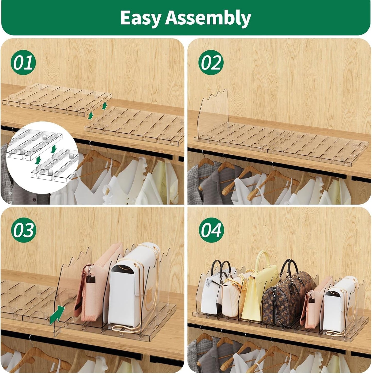 Adjustable Shelf Divider for Closet, Clear Purse Organizers for Closet Acrylic Handbag Separators Storage Organizer Bookshelf Separator Dividers in Bedroom, Office - My Store