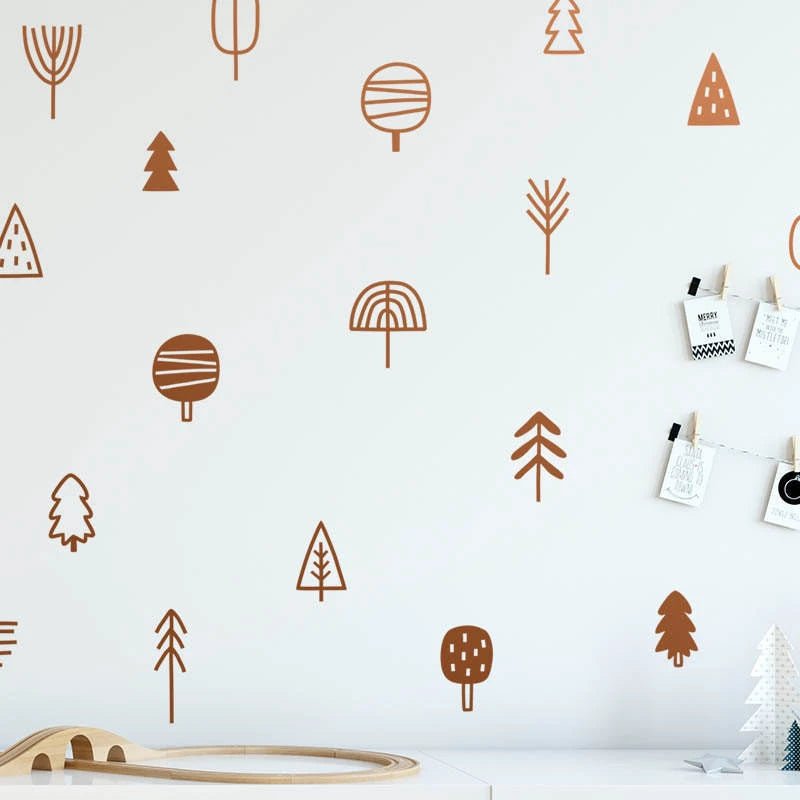 Cute Woodland Pine Tree Wall Decals Nursery Art Decor Forest Vinyl Wall Stickers Kids Bedroom Natural Decoration - My Store