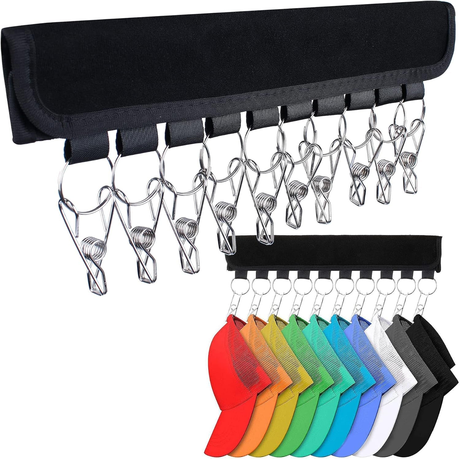 Hat Rack for Baseball Caps Hat Organizer Holder for Hanger & Room Closet Display, 2Pack 10 Hat Storage Clips for Hang Ball Caps Winter Beanie & Accessories, for Men, Boy Women Gift (2PC Black) - My Store
