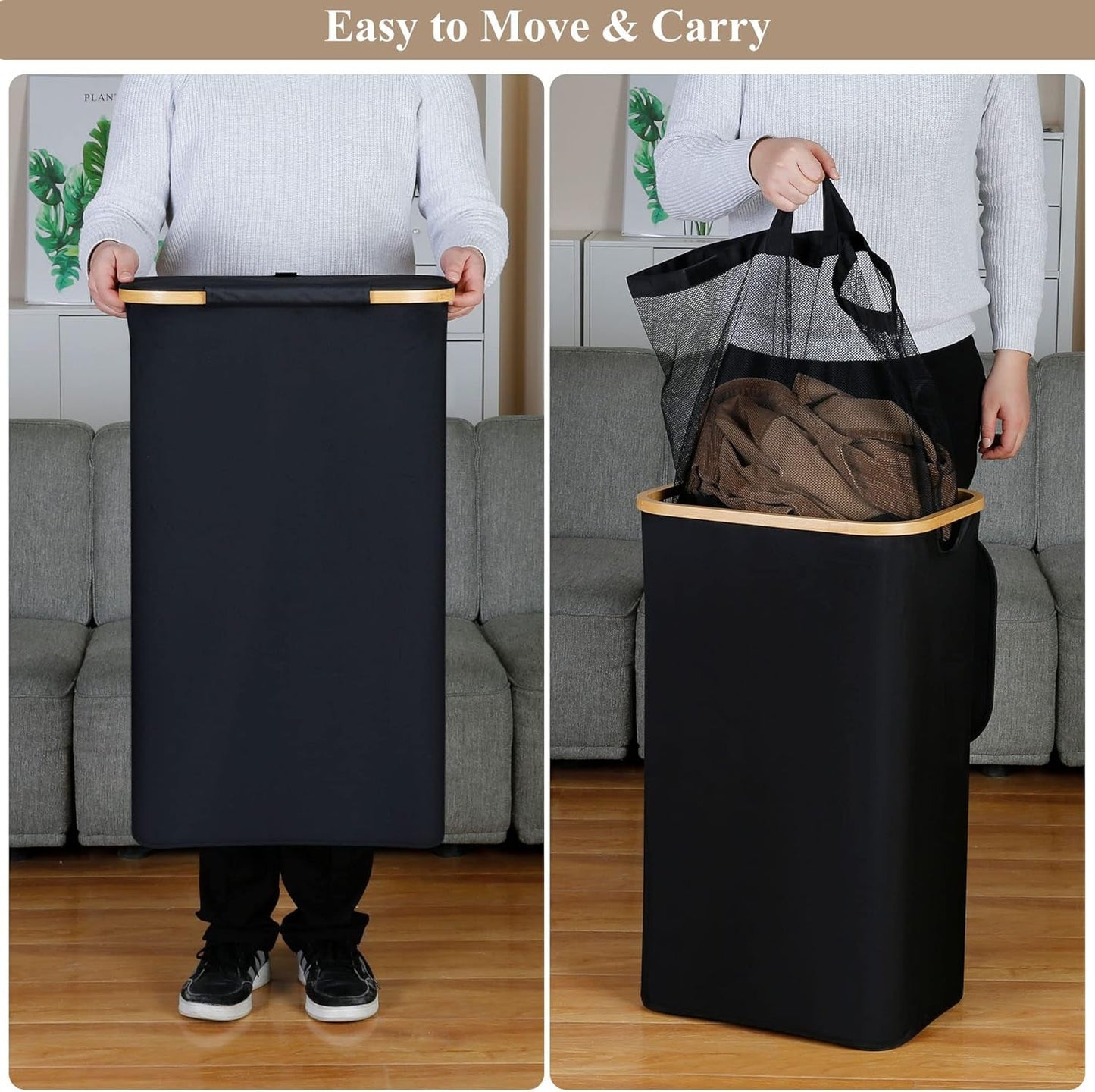 Laundry Hamper with Lid - Waterproof Freestanding Laundry Basket with Removable Liner Bag, Collapsible 110L Large Clothes Storage Laundry Bin with Easy Carry Bamboo Handle for Clothes Toys Organizer - My Store