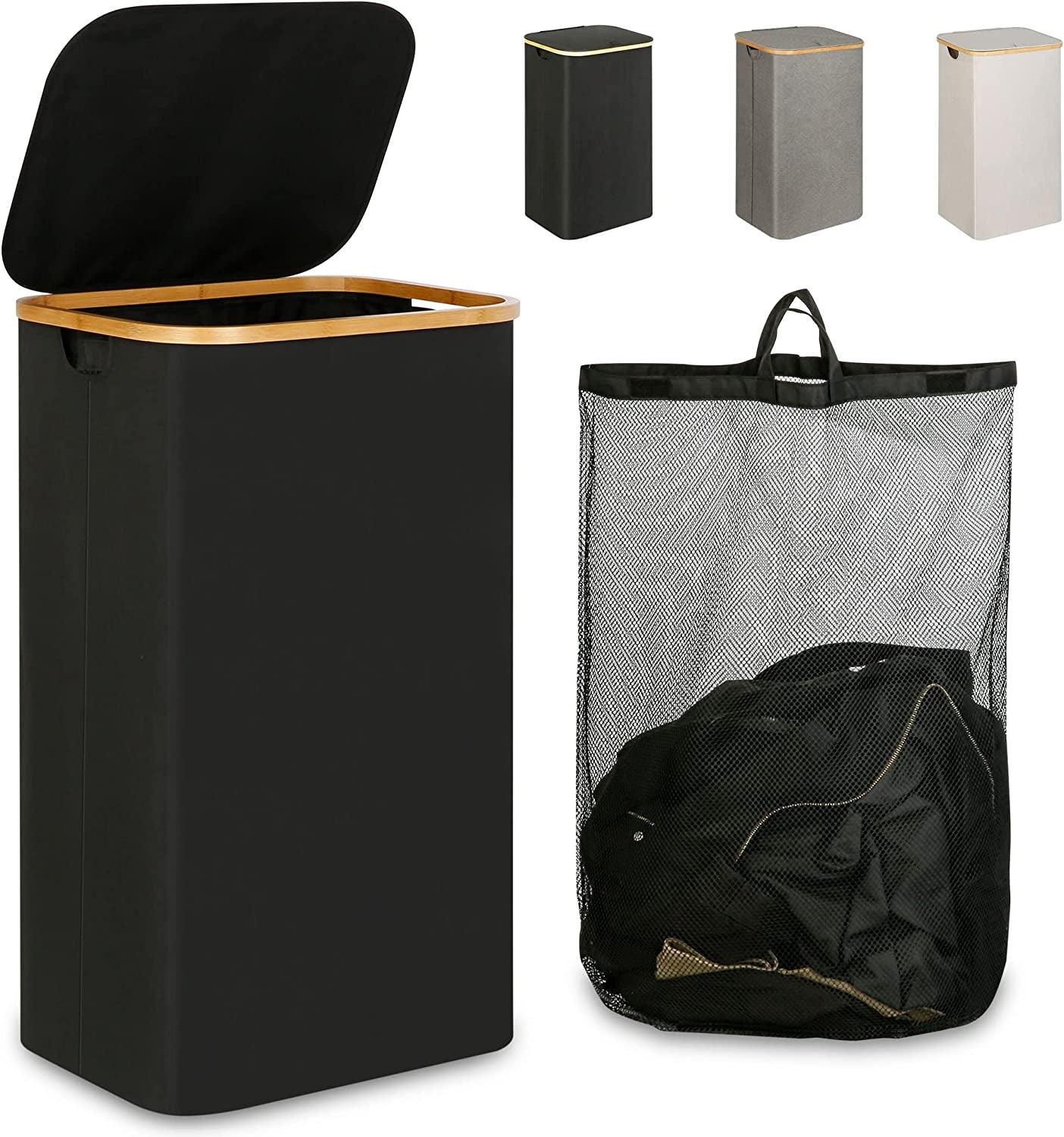 Laundry Hamper with Lid - Waterproof Freestanding Laundry Basket with Removable Liner Bag, Collapsible 110L Large Clothes Storage Laundry Bin with Easy Carry Bamboo Handle for Clothes Toys Organizer - My Store