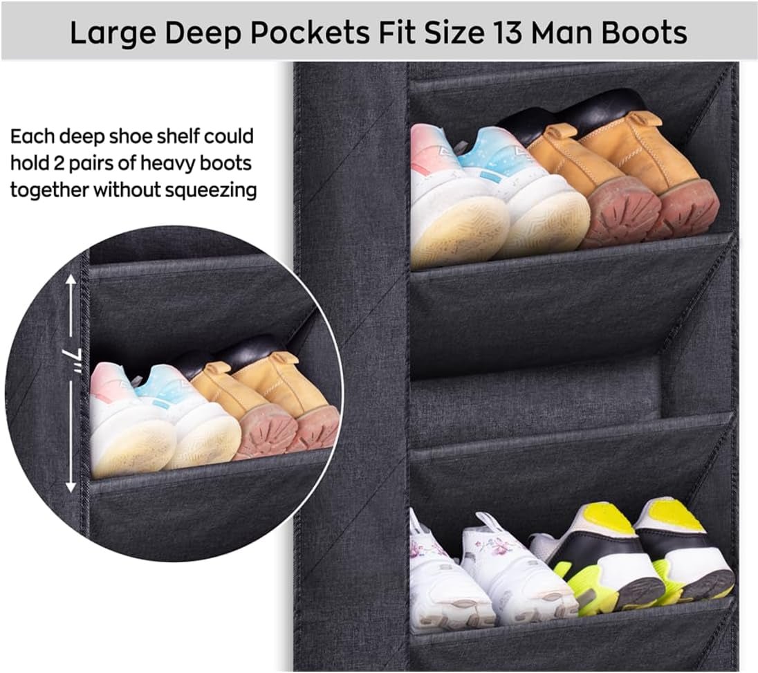 over the Door Shoe Organizer for Closet with Large Deep Pockets, Narrow Shoe Rack for Door Hanging Boots Storage, Black - My Store
