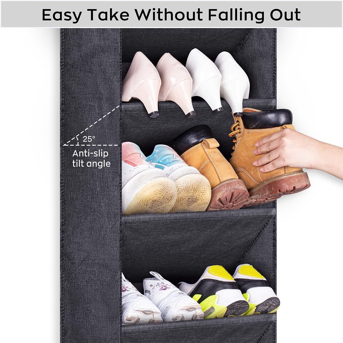 over the Door Shoe Organizer for Closet with Large Deep Pockets, Narrow Shoe Rack for Door Hanging Boots Storage, Black - My Store