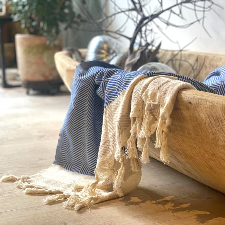 Pipa Sustainable Hand - loomed Throw Blanket - Blue - My Store