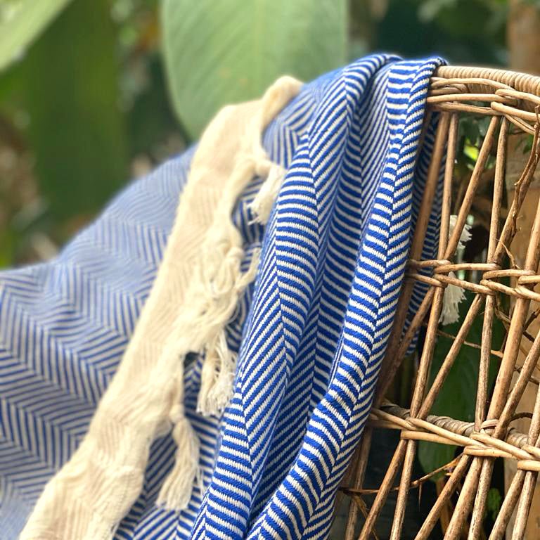 Pipa Sustainable Hand - loomed Throw Blanket - Blue - My Store
