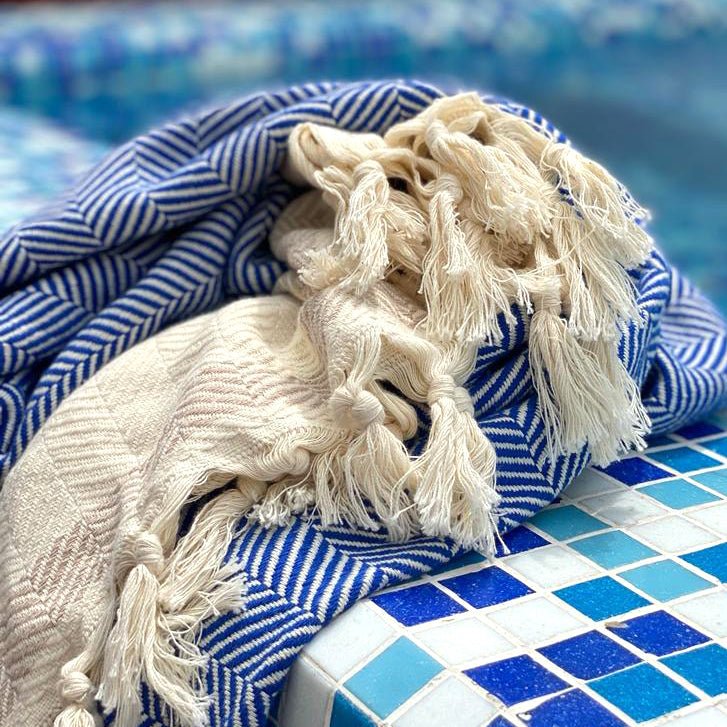 Pipa Sustainable Hand - loomed Throw Blanket - Blue - My Store