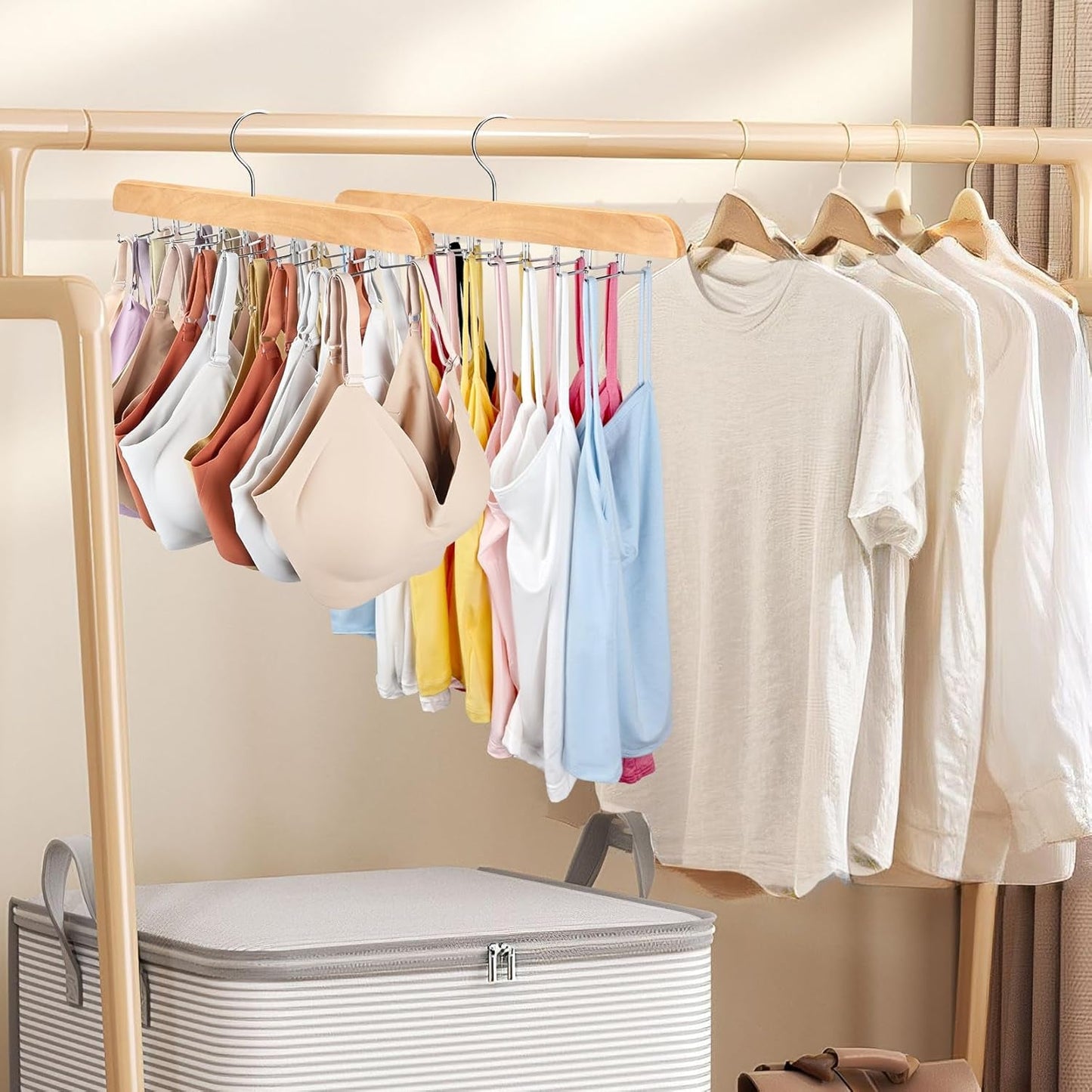 Tank Top Hanger with Premium Wood, 20 Large Capacity, Space Saving,360 Degree Rotating, Foldable Metal Hooks, Tank Tops - My Store