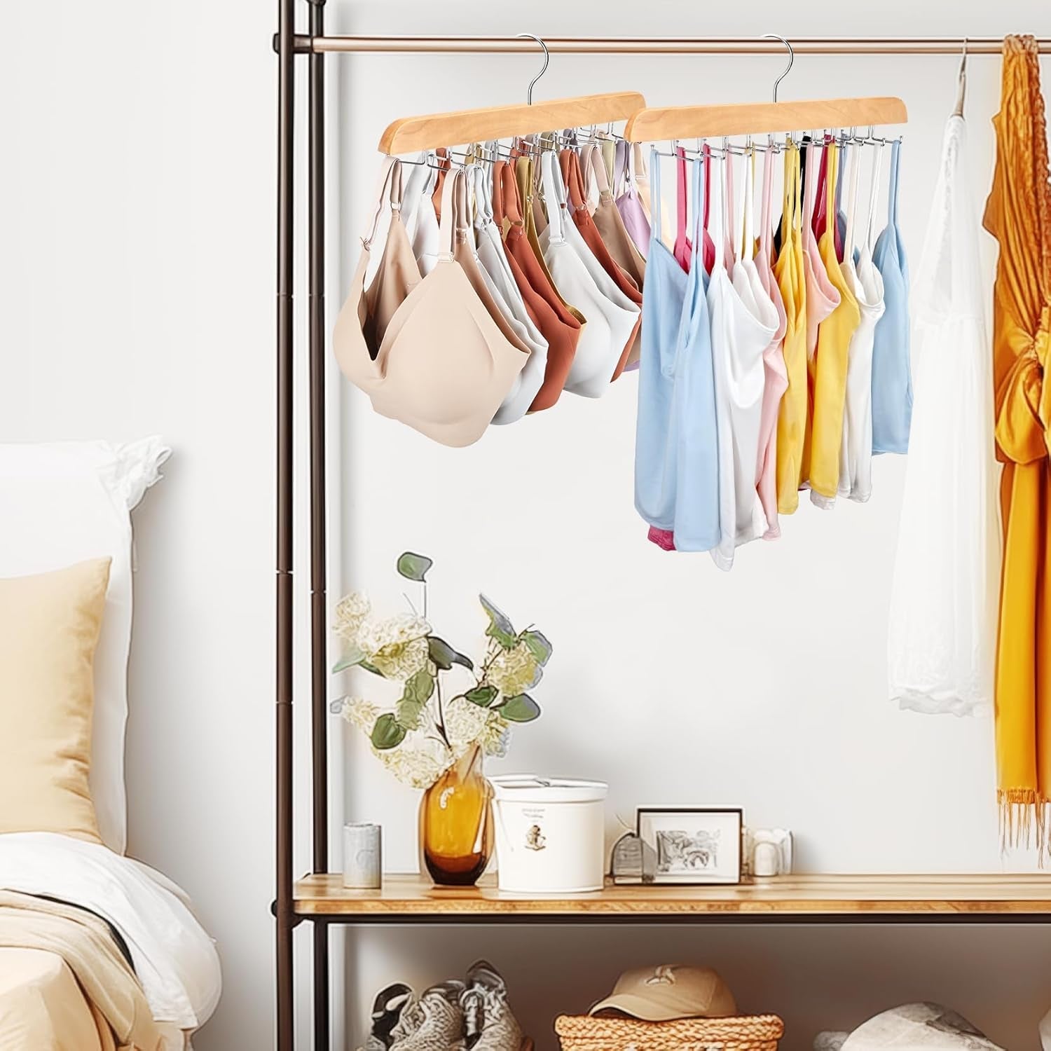 Tank Top Hanger with Premium Wood, 20 Large Capacity, Space Saving,360 Degree Rotating, Foldable Metal Hooks, Tank Tops - My Store