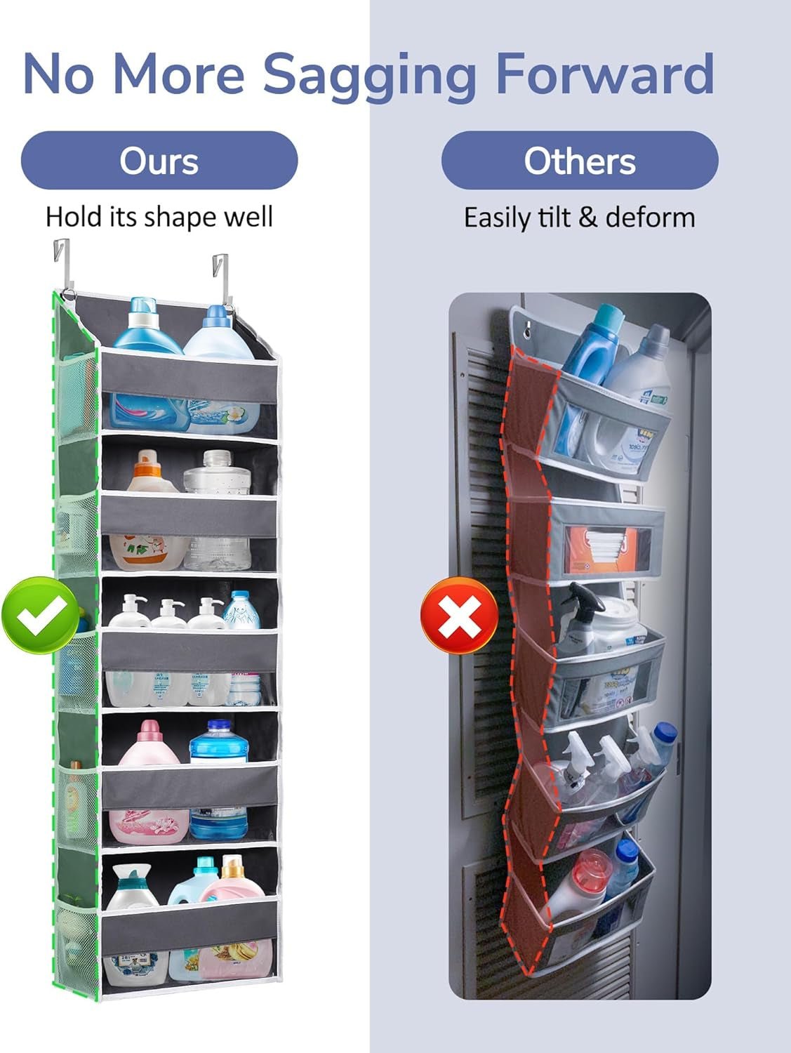 1 Pack over Door Organizer with 5 Large Pockets 10 Mesh Side Pockets, 44 Lbs Weight Capacity Hanging Storage Organizer with Clear Window Kids Toys, Shoes, Diapers, Dark Grey, 5 Layers - My Store