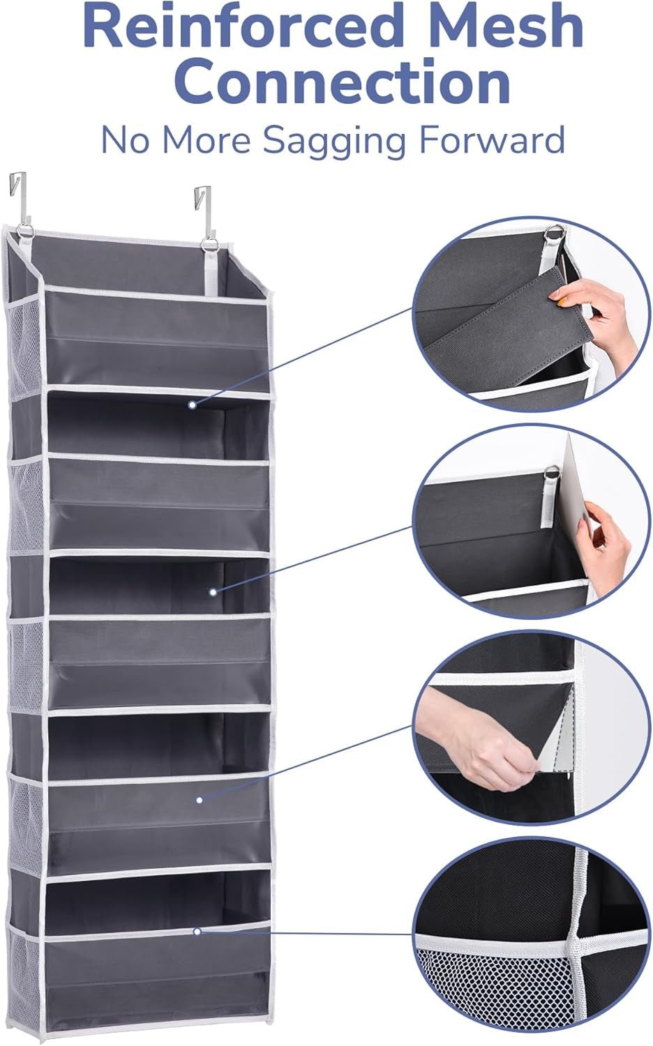 1 Pack over Door Organizer with 5 Large Pockets 10 Mesh Side Pockets, 44 Lbs Weight Capacity Hanging Storage Organizer with Clear Window Kids Toys, Shoes, Diapers, Dark Grey, 5 Layers - My Store