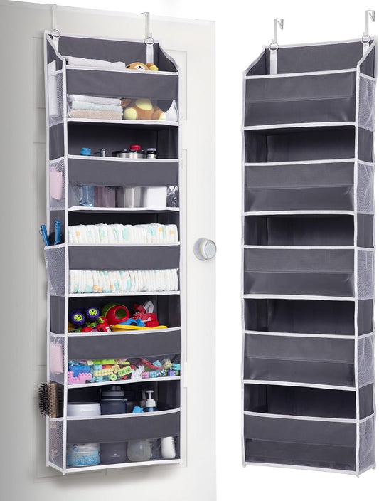 1 Pack over Door Organizer with 5 Large Pockets 10 Mesh Side Pockets, 44 Lbs Weight Capacity Hanging Storage Organizer with Clear Window Kids Toys, Shoes, Diapers, Dark Grey, 5 Layers - My Store