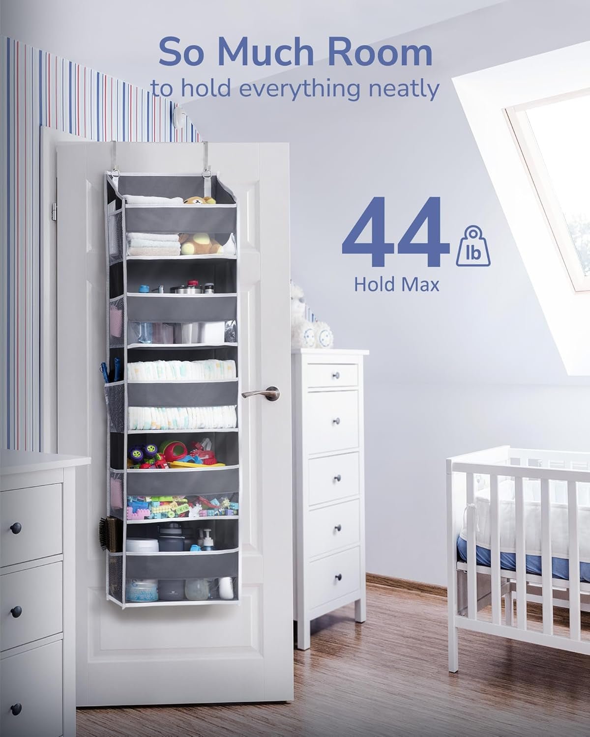 1 Pack over Door Organizer with 5 Large Pockets 10 Mesh Side Pockets, 44 Lbs Weight Capacity Hanging Storage Organizer with Clear Window Kids Toys, Shoes, Diapers, Dark Grey, 5 Layers - My Store