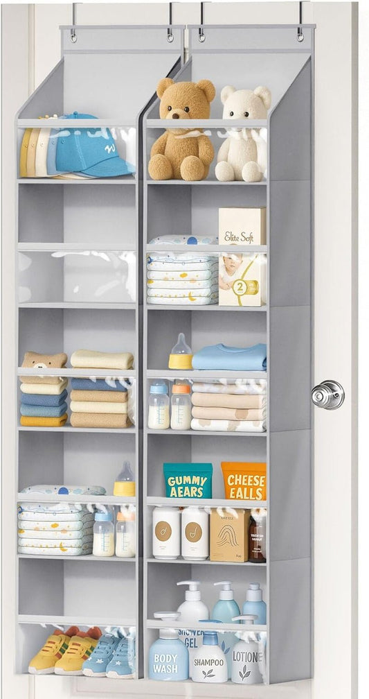 2 Pack over the Door Organizer, Large Capacity Closet Door Hanging Organizer, Clear Deep Pockets Baby Organizer Storage for Nursery, Bathroom, Bedroom, Pantry, Diapers (Grey) - My Store