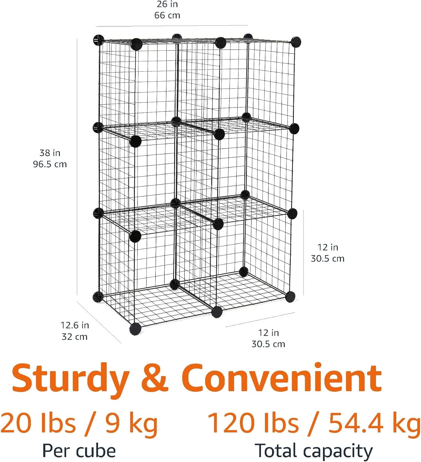 6 - Cube Wire Grid Stackable Storage Shelves, 30Cm X 30Cm, Black - My Store