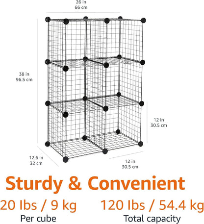 6 - Cube Wire Grid Stackable Storage Shelves, 30Cm X 30Cm, Black - My Store