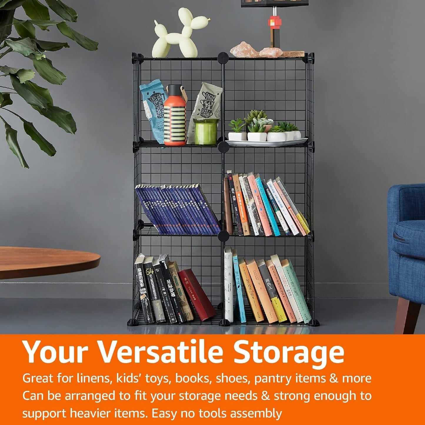 6 - Cube Wire Grid Stackable Storage Shelves, 30Cm X 30Cm, Black - My Store