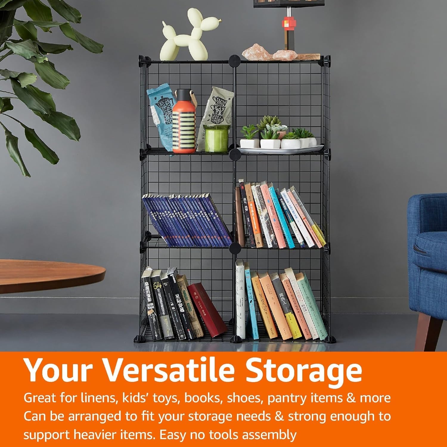 6 - Cube Wire Grid Stackable Storage Shelves, 30Cm X 30Cm, Black - My Store