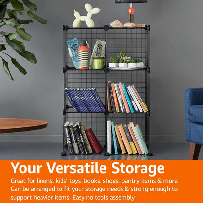 6 - Cube Wire Grid Stackable Storage Shelves, 30Cm X 30Cm, Black - My Store