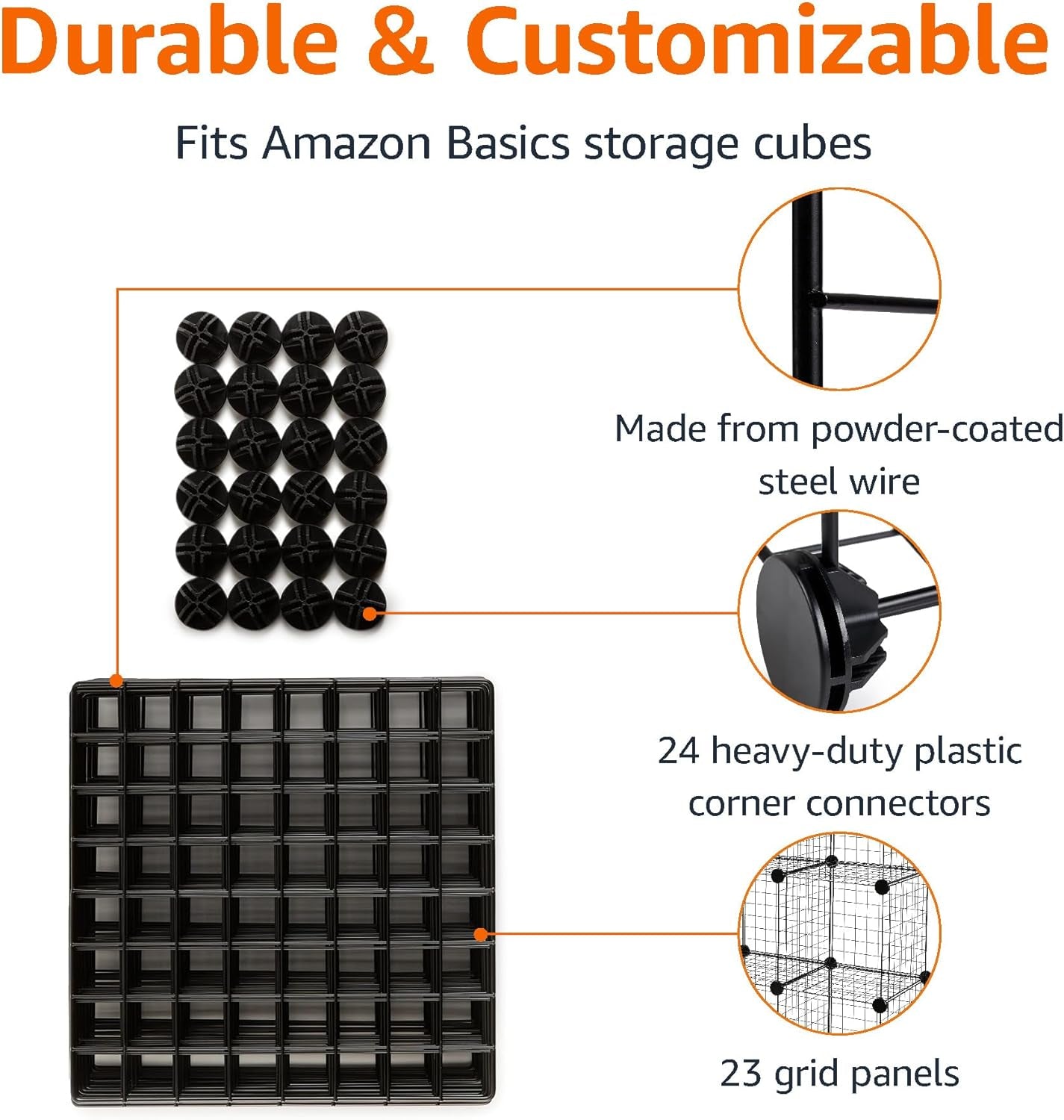 6 - Cube Wire Grid Stackable Storage Shelves, 30Cm X 30Cm, Black - My Store