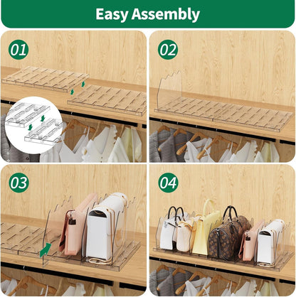 Adjustable Shelf Divider for Closet, Clear Purse Organizers for Closet Acrylic Handbag Separators Storage Organizer Bookshelf Separator Dividers in Bedroom, Office - My Store
