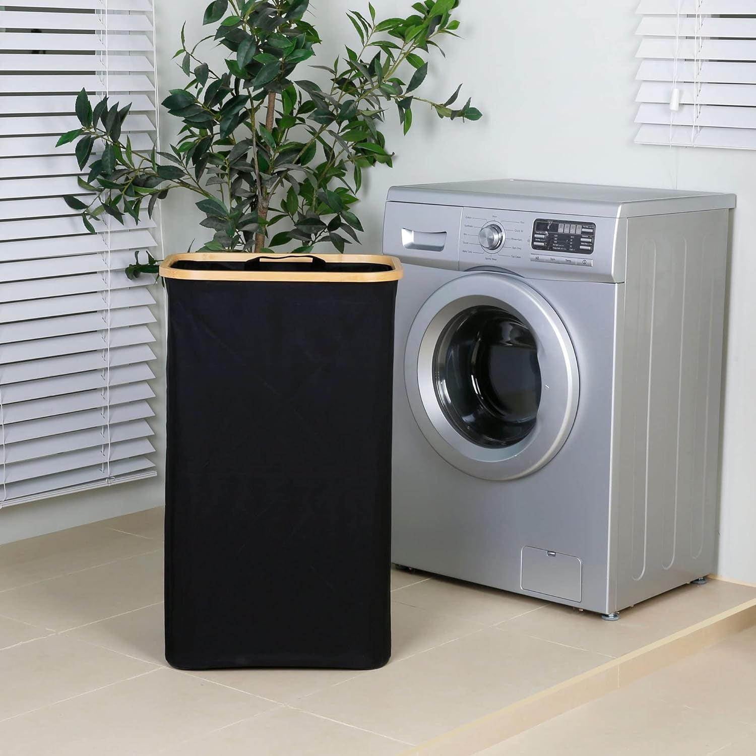 Laundry Hamper with Lid - Waterproof Freestanding Laundry Basket with Removable Liner Bag, Collapsible 110L Large Clothes Storage Laundry Bin with Easy Carry Bamboo Handle for Clothes Toys Organizer - My Store