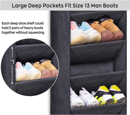 over the Door Shoe Organizer for Closet with Large Deep Pockets, Narrow Shoe Rack for Door Hanging Boots Storage, Black - My Store
