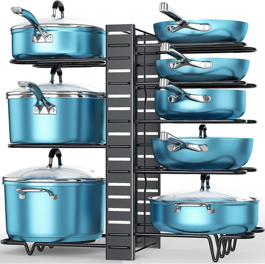 Pots and Pans Organizer for Cabinet, 8 Tier Pot Rack with 3 DIY Methods, Adjustable Pan Organizer Rack for Cabinet, Pot Organizer for Kitchen Organization & Storage, Pot Lid Organizer - My Store